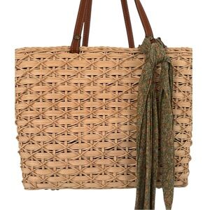 Patricia Nash Talara Woven Straw Tote with Scarf – Natural